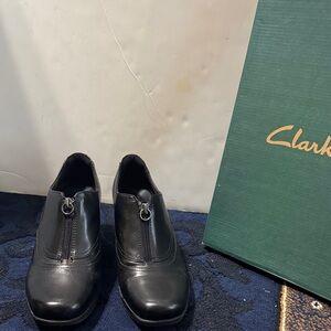 Clarks Black Leather Zipper Shoes